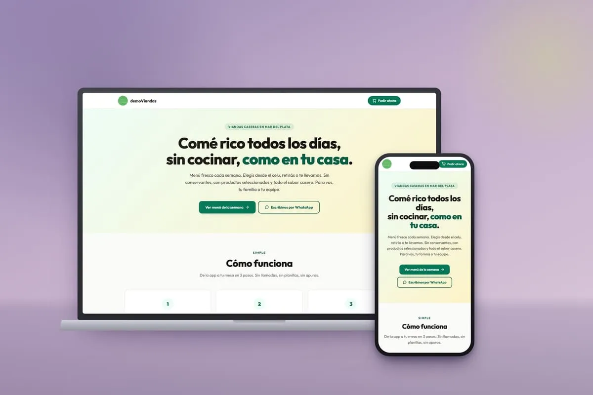 Sitio web de Viandas, desarrollo de WebWooCommerce