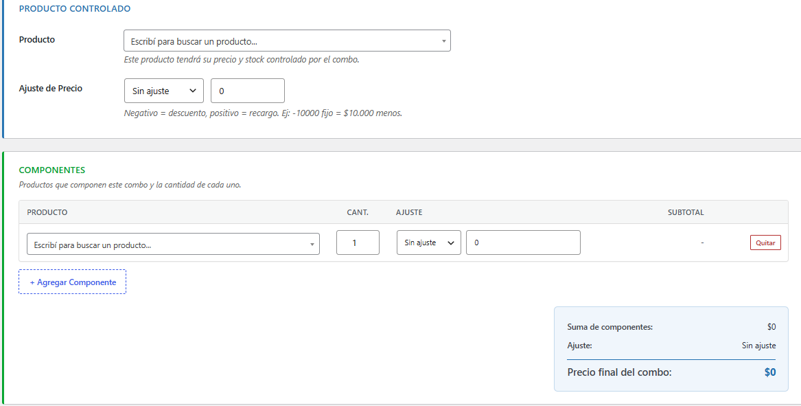 Configuración de un combo de productos en WooCommerce