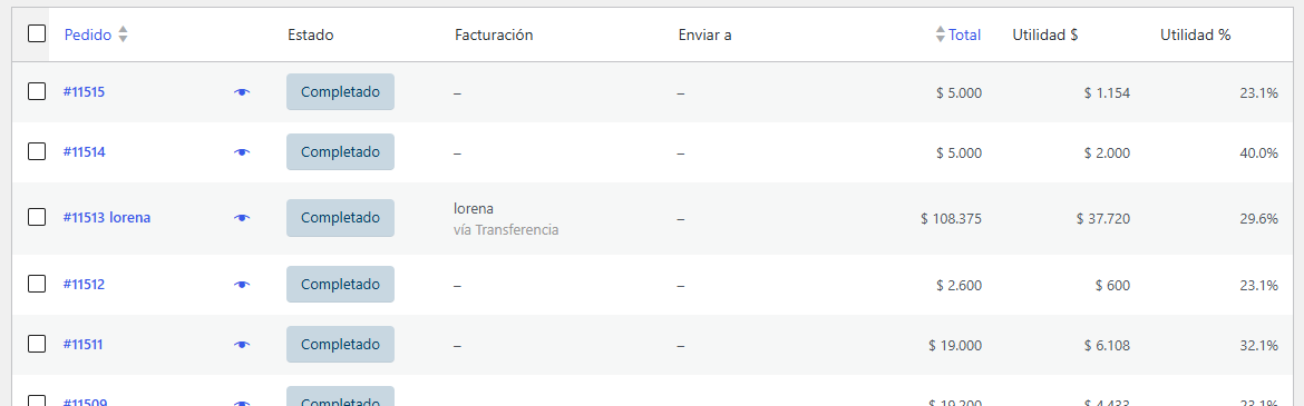 Utilidad y ganancia calculada por pedido en WooCommerce