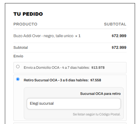 Tarifas de OCA e-Pak calculadas automáticamente en el checkout de WooCommerce