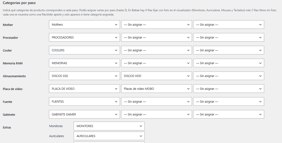 Configuración del Armador de PC en el panel de WooCommerce